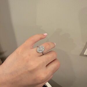 Sterling Silver Oval Halo Moissanite Ring - White (Size 7)